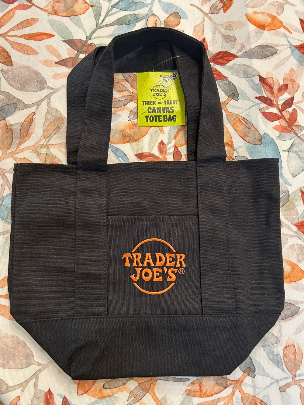 Trader Joe's Black Canvas Tote Bag with Orange Logo Halloween Edition